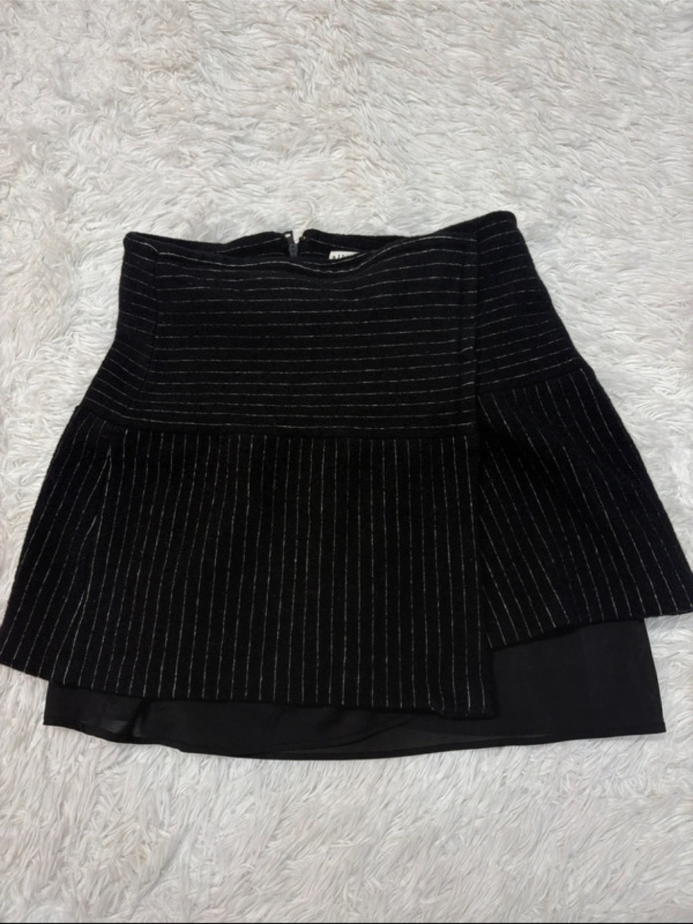 Alice + Olivia Black Pinstripe Tiered Peplum Skirt